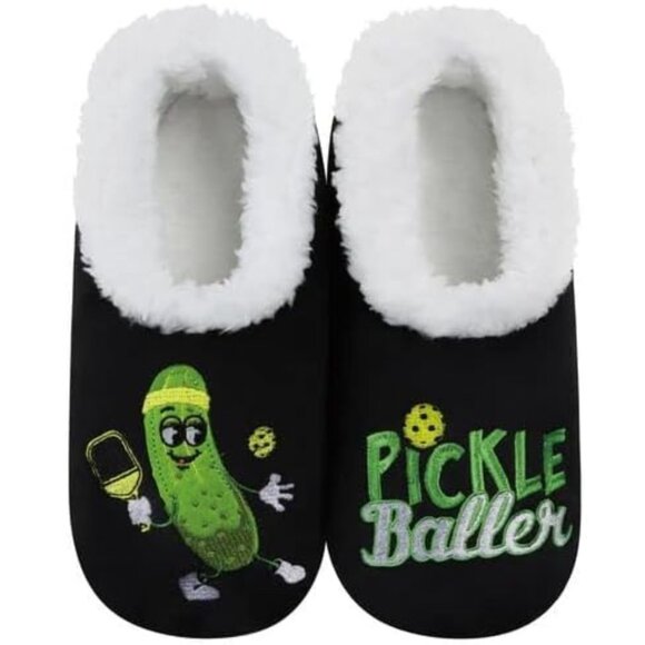 SNOOZIES Pickle Baller Pickleball Sherpa Lined Slippers S-XL NWT - Picture 1 of 5